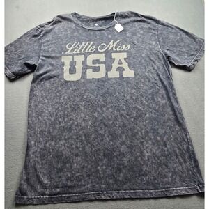 Lotus Fashion Little Miss USA Graphic Tee Charcoal Mineral Wash Cotton LARGE